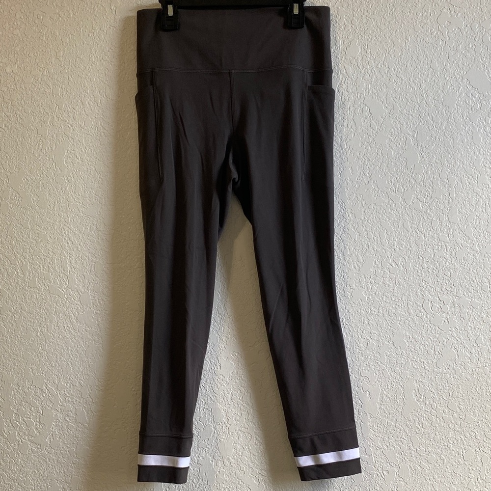 Athleta Dark Gray Leggings with White Accents